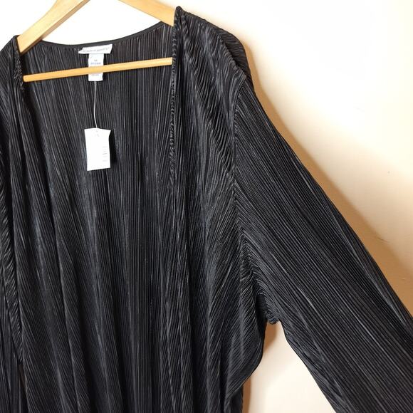 Catherines Cardigan Open Front Black Crinkle Pleated - Picture 5 of 10